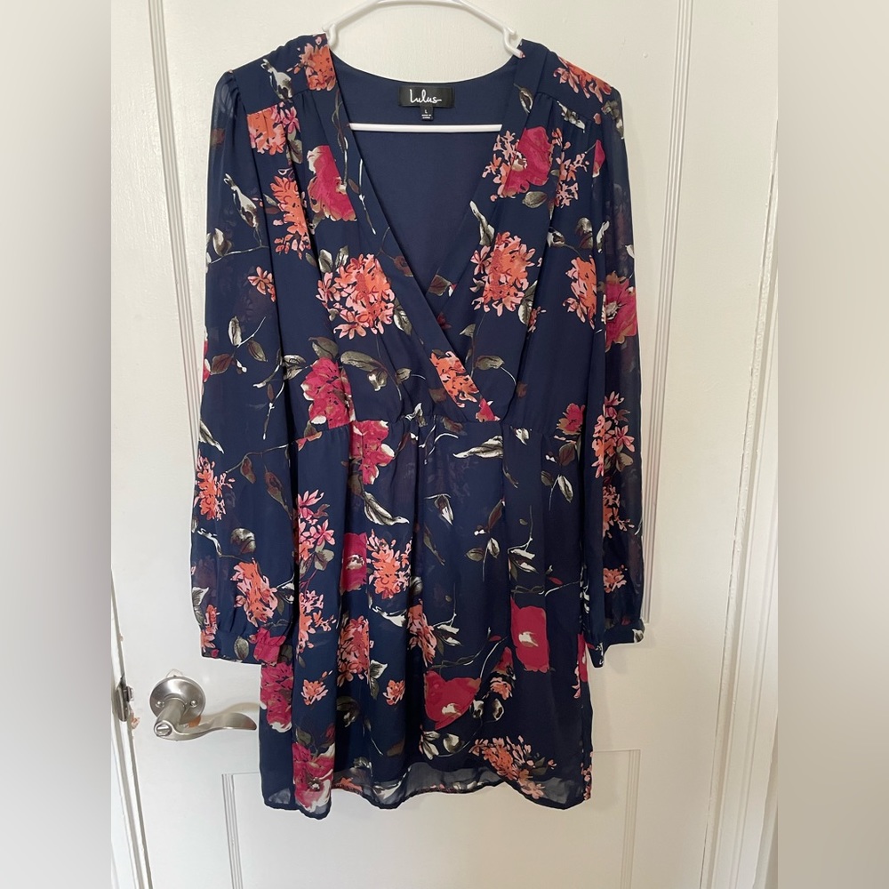 Lulus Navy Floral Print Dress Size Large